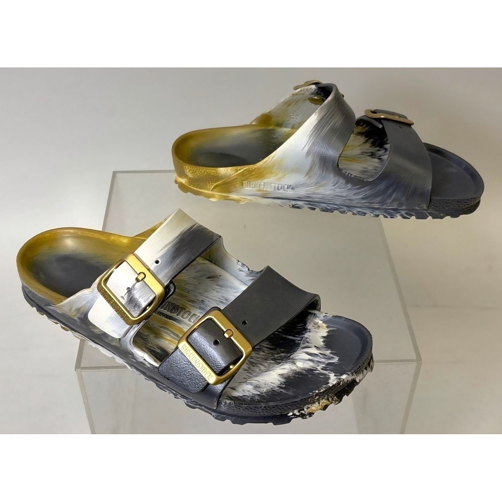 Birkenstock Arizona EVA Sandals Womens 38 Black Gold Marble Two Strap Slides